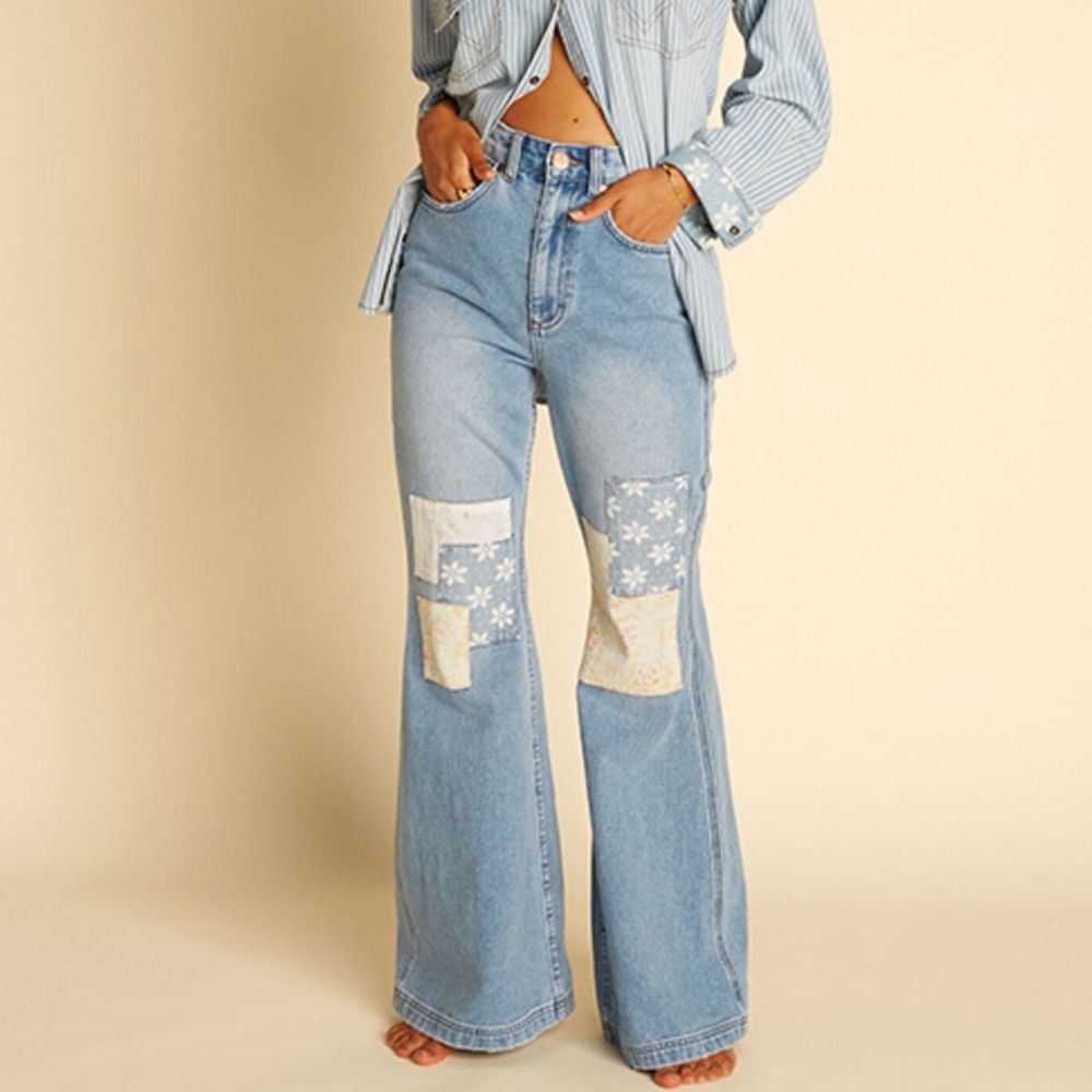 Wrangler Light Blue Flare Jeans with Patchwork